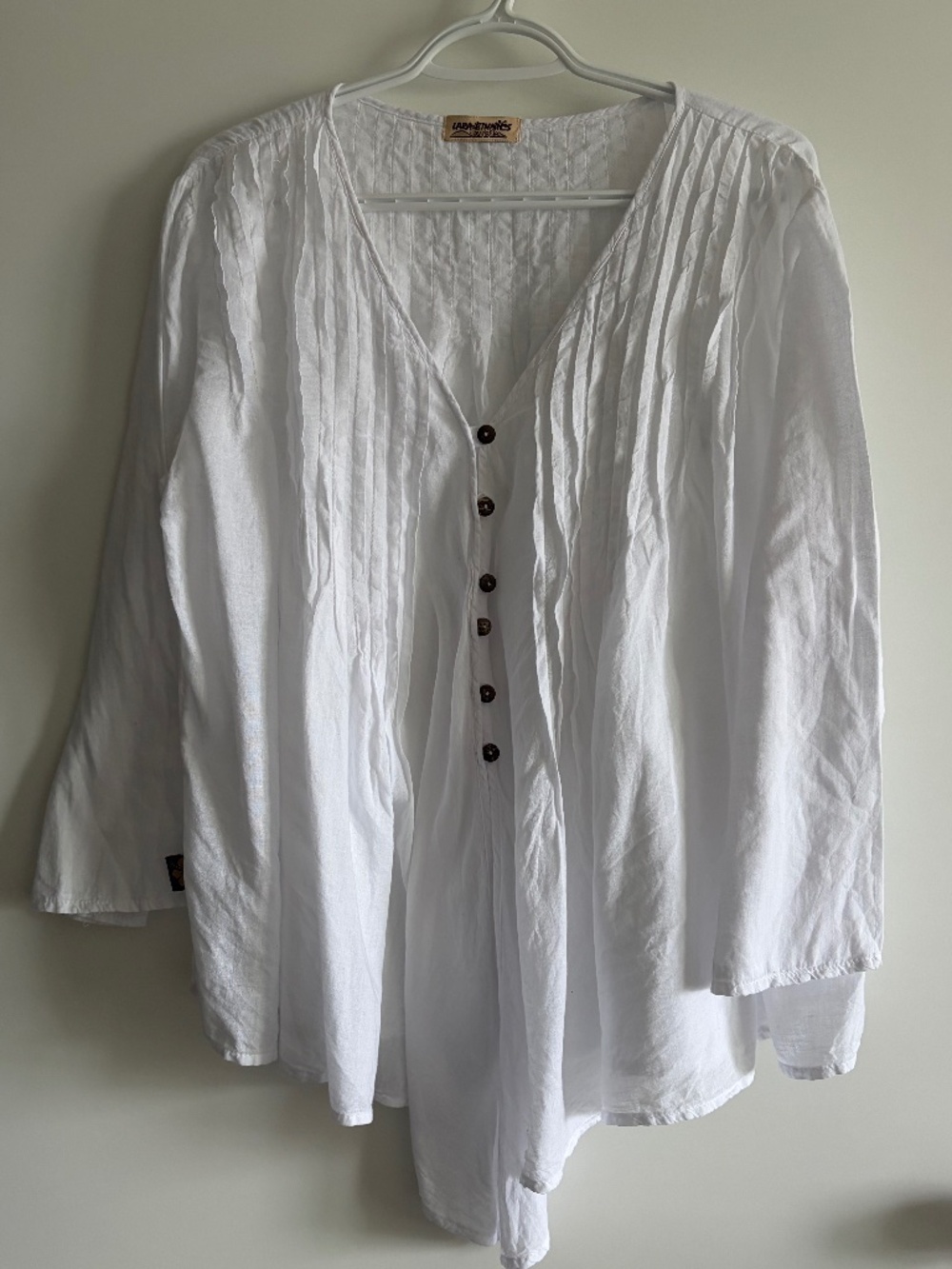 EUC Lara Ethics Women’s White Bohemian-Style Button-Down Tunic Blouse Large